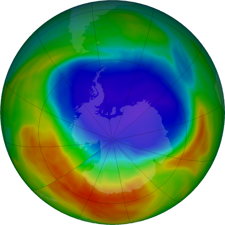 Antarctic ozone map for 08 October 2025